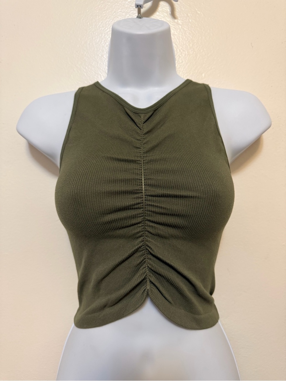 Aura Olive Ruched Crop Tank Top